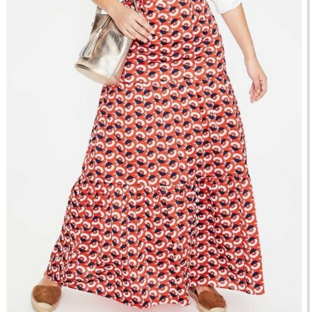 Boden red floral tiered Maxi skirt size 6
